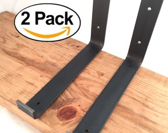 2 Pack - 9.25"L x 6"H Hook Handcrafted Forged Rustic Reclaimed Salvaged Lip Metal Shelf Wall Brackets, decorative shelve Storage Strap Angle