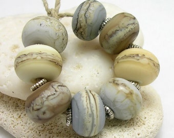 Organic Handmade Lampwork Glass Bead - Sand and Fog chunky round beads