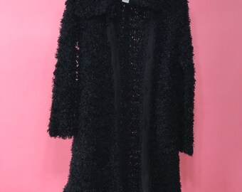 Boho Chic langen zotteligen Strickjacke schwarz / entspannt passen zotteligen Pullover Strickjacke S / M / L