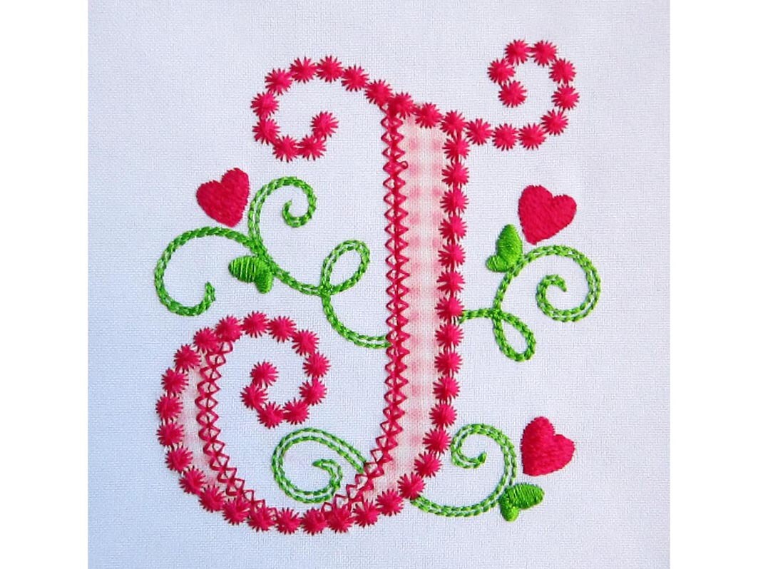 Letter J Applique Machine Embroidery Design Monogram Initials