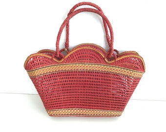 Strohkorb Tasche - Stroh - Sommer Babyschale - Strand Tasche - Korb - Korb Tasche - Markt Tasche - Vintage Stroh Tasche - gewebt Stroh Tasche