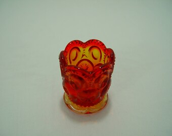 Amberina Glass Moon and Stars Toothpick Holder, Small Vase, Orange to Yellow, L.E. Smith