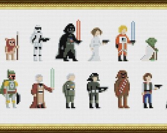 Star Wars cross stitch pattern Pixel People PDF Darth Vader Luke Skywalker Yoda Leia R2D2 Characters Embroidery Sewing machine Easy pattern