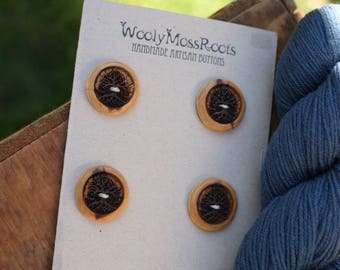 SALE! 4 Wood Tree Buttons- Red Cedar Wood- Wooden Buttons- Eco Craft Supplies, Eco Knitting Supplies, Eco Sewing Supplies