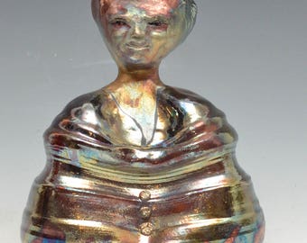 Abstract Buddha Seated in Meditation in Brilliant Shimmering Raku Ceramics