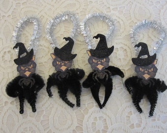 Miniature Black Cat Halloween Bump Chenille ornaments