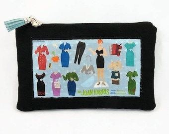 flat Pouch Black canvas and transfer theme mad men joan holloway