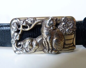 Brighton Black Leather Belt With Silver Cat Buckle