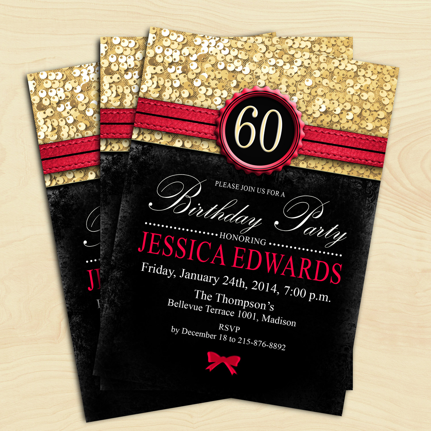 women 60th birthday invitation 70th 80th 90th any age red black and white birthday invitations