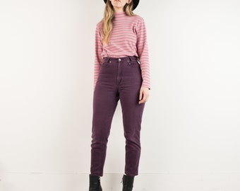 VINTAGE PINK STRIPED Ribbed Mock Turtleneck Sweater / S / 90s hipster sweater knit sweater rose grey white stripes jersey top