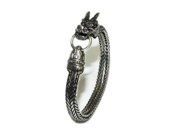 Sterling Silver Dragon Bracelet, 7mm Sterling Silver Chain Bracelet, Mens Silver Bracelet, 7mm Silver Chain Bracelet, Silver Dragon