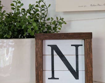 Rustic farmhouse inspired ultra mini shiplap initial framed wood sign