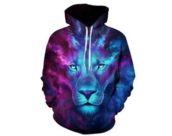 Galaxy Hoodie, Galaxy Sweatshirt, Animal Prints, Galaxy Jumper, Lion Hoodie, Lion, Galaxy Hoodies, 3d Hoodie, 3d Hoodies, Hoodie - Style 1