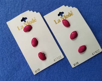 Vintage Magenta Shank Buttons by La Mode, six vintage buttons on cards, style 41902, small pink buttons, made in West Germany