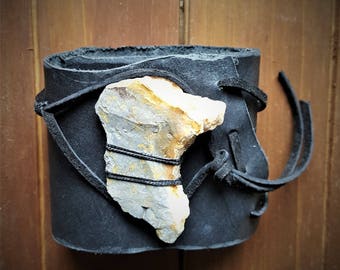 Leather Cuff with Raw Stone/Crystal