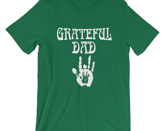 Grateful Dad Father's Day Shirt Gift For Dad Grateful Dead Deadhead Dad T Shirt Jerry Hand Mens Grateful Dead Fathers Day Short-Sleeve T-Sh