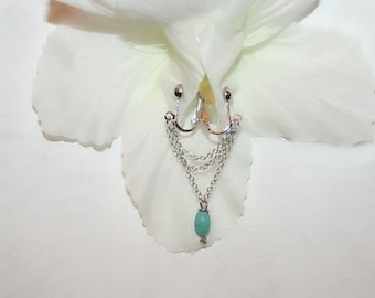 Clit Clip , Non piercing labia clip, Non Piercing Clitoris Labia Intimate Jewelry, Dangle Sexy Wife, oval Howlite (m2)