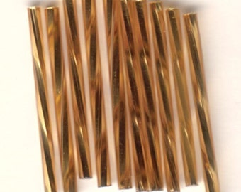 Bugle Beads - Gold SL - 30mm Czech Twisted Glass Beads - QTY 50
