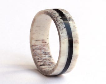 Antler Ring, Ebony Ring, Mens Ring, Wedding Ring, Deer Antler and Ebony Wedding Band