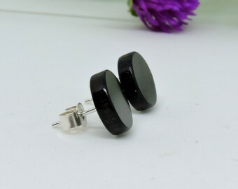 Wooden Earrings,Ebony Wood Studs,Wood Stud Earrings,925 Silver Studs