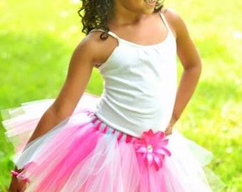 Hot Pink, Soft Pink, Aqua Tutu with Matching Flower Clip