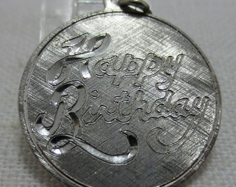 HAPPY BIRTHDAY Flat Sterling Silver Disc Charm or Pendant