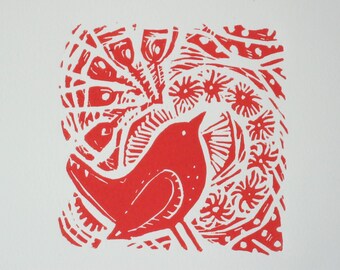 Winter Wren - Original Linocut Print