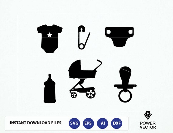 Download Baby shower svg. Baby Elements Vector - pacifier, stroller, diaper, nursing bottle svg ...