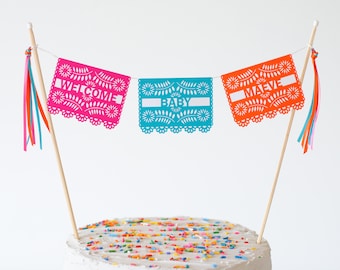 Fiesta Baby Shower Cake Topper - Mexican Baby Shower - Baby Shower Fiesta - Mexican Fiesta Decorations - Baby Shower Papel Picado