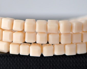 Glass Crystal Cube 6mm Opaque Beige Faceted Beads -FZ0621 / 95pcs