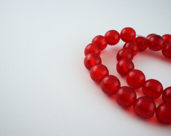 10mm Transparent Ruby Red Czech Glass Round Druk Beads - 15 inch strand - 39 pieces