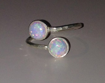 White Opal Double Stone Ring