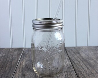 16 oz. Mason Jar Tumbler and BPA Free Acrylic OR Glass Reusable Straw - Pint Size