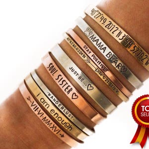 Your Own Text, Customized Cuff, Custom Bracelet, Inspirational Gift, Engraved Cuff, Personalize Bracelet, Custom Name Jewelry, Skinny Bangle