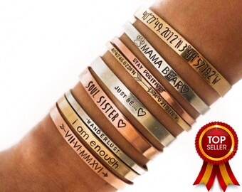 Your Own Text, Customized Cuff, Custom Bracelet, Inspirational Gift, Engraved Cuff, Personalize Bracelet, Custom Name Jewelry, Skinny Bangle