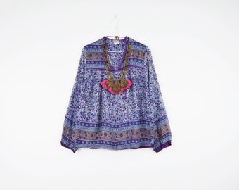 Soft Thin Indian Blouse | 70s vintage Indian gauze blouse | Sheer 1970s vtg DEADSTOCK India gauze shirt Boho top Hippie shirt Gypsy tunic