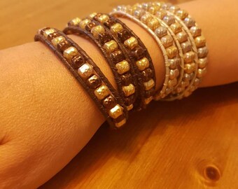 Beads and leather bracelet