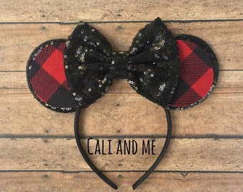 Buffalo Plaid Minnie Mouse Ears, Red and Black Plaid Mouse Ears, Flannel Mickey Mouse Ears, Buffalo Plaid Mickey Ears, Minnie Ears, Disney