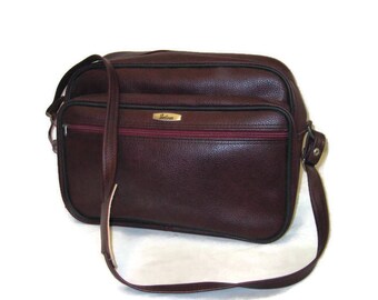 60s Maroon Tote Airline Carry On Vintage Luggage 1960s Vinyl Tote Vegan Friendly Overnight Bag Burgundy Shoulder Bag Travel Bag Wine Red Bag