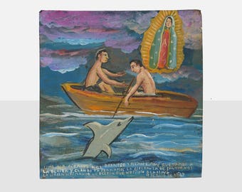 mexican ex voto retablo, mexican tin painting, mexican retablo, vintage retablo, mexican tin painting, mexican art, folk art painting, art