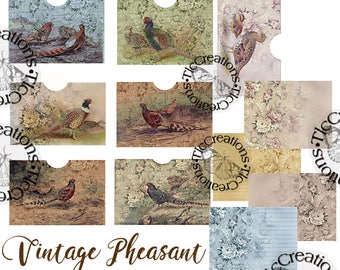 Vintage Pheasant Printable Junk Journal Add ons, Cards Paper