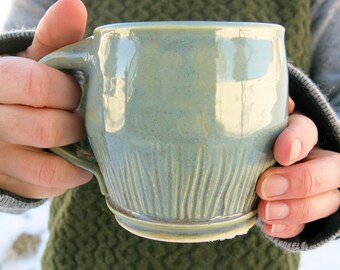 Handmade Ceramic Mug, Coffee Mug, Pottery Mug, Tea Mug, Turquoise Green Textured One of a Kind Cup, Artisan Pottery by Licia Lucas Pfadt