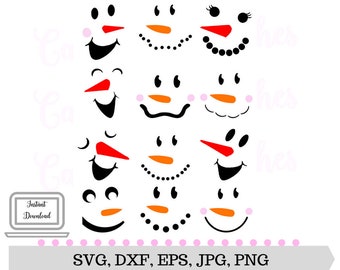 Snowmen SVG - Snowman Faces SVG - Silhouette Cut - Digital Cut File - Cricut SVG - Vector File - Instant Download - Svg, Dxf, Jpg, Eps, Png