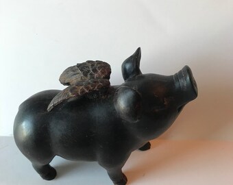 Flying Pig Figurine, Pig, Whimsical Pig, Angel Pig, Resin Pig, Pig with Wings, When Pigs Fly