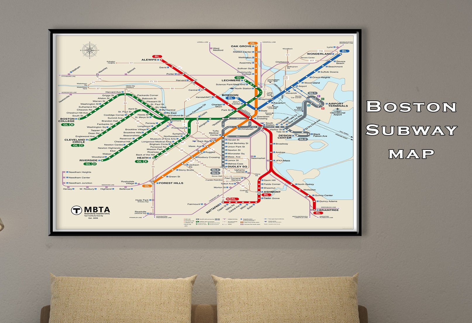 BOSTON Subway Map Poster. Tube Map Map Art Metro Map