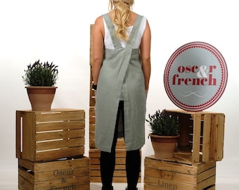 Japanese Apron - Cross Back Apron - Linen Apron - Pinafore Apron - Linen Tunic - Linen Dress - Artists Apron - Kitchen Apron