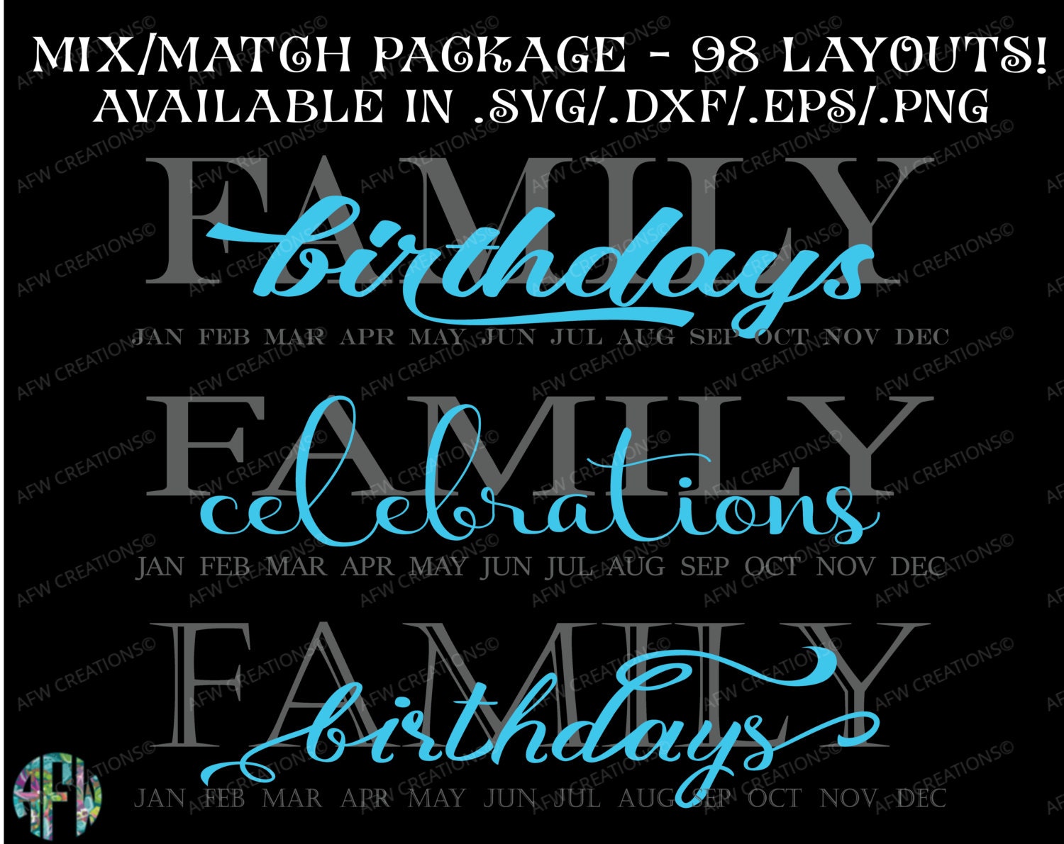 Download Digital Cut Files Family Birthdays & Celebrations SVG DXF