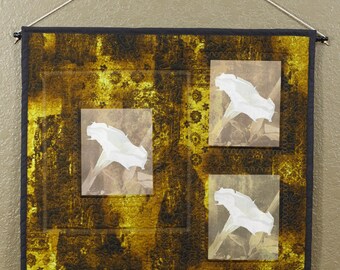 Three Moonflowers - A quilted wall hanging