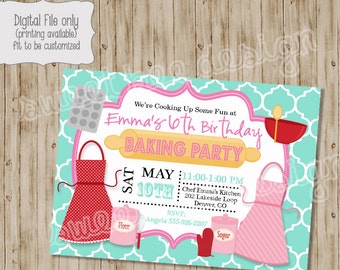 Baking Birthday Invitation, Cooking Birthday Invitation, Cupcake Birthday Party, Baking Birthday Party, Chef Birthday