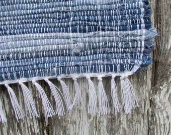 Anchors Away35"x27" Woven Denim Rag Rug, denim rug, blue rug, rag rug, blue rag rug, blue jean rug, woven jean rug, blue jeans rug, denim